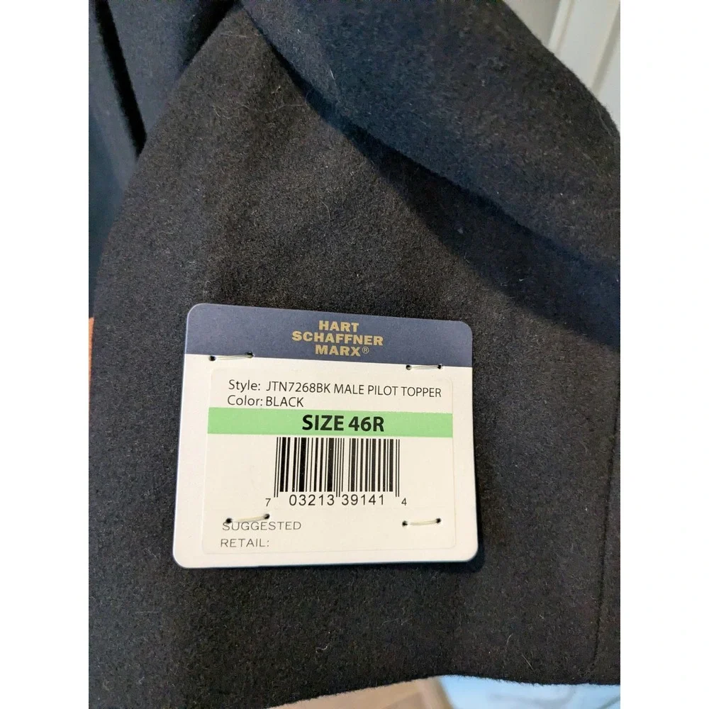 Hart Schaffner Marx Men's Black Pilot Topper Wool‎ Blend Coat Size 46R NEW